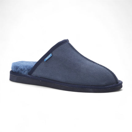 Men's Genuine Sheepskin Navy Suede Mule Winter Warm Non-Slip - Highland