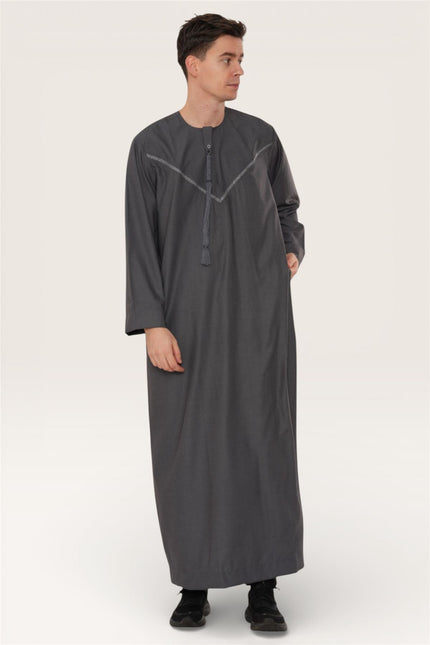 Men's Eid Grey Moroccan Thobe Robe Djellaba Ramadan Eid Jubba- HM10