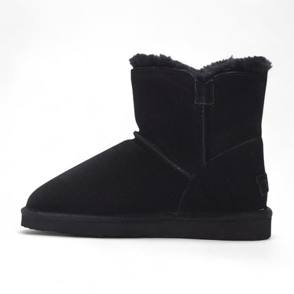 Women's Sheepskin Suede Black Ankle Bootie Warm Winter Boots - Alpine