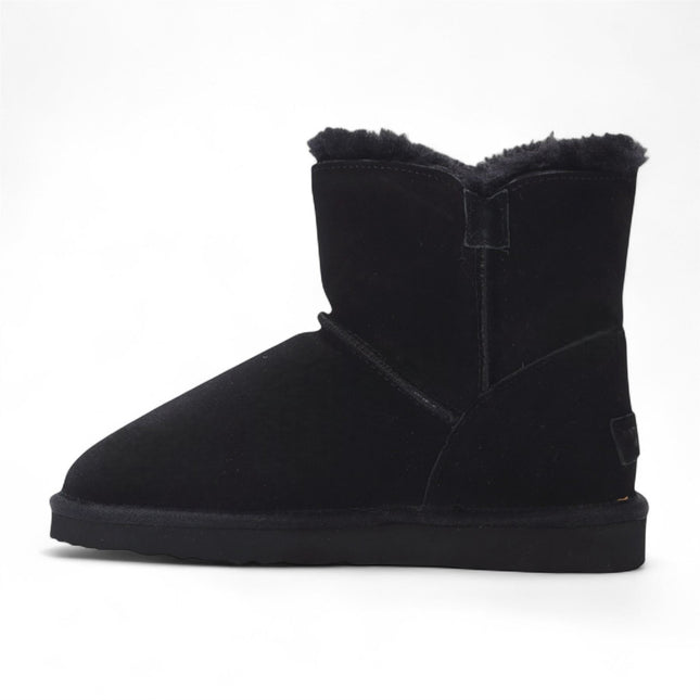 Women's Sheepskin Suede Black Ankle Bootie Warm Winter Boots - Alpine