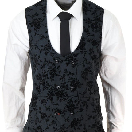 Mens 3 Piece Black Paisley Velvet Dinner Suit