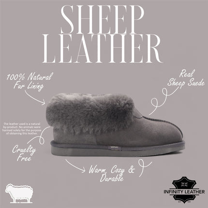 Women's Sheepskin Suede Ankle Grey Slip-On Bootie Winter - Glacier