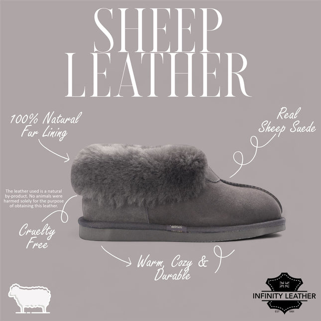 Women's Sheepskin Suede Ankle Grey Slip-On Bootie Winter - Glacier