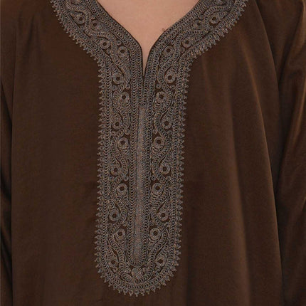 Kids Boys Ramadan Dark Brown Moroccan Thobe Robe Djellaba Gandoura Eid Jubba- K-HM67