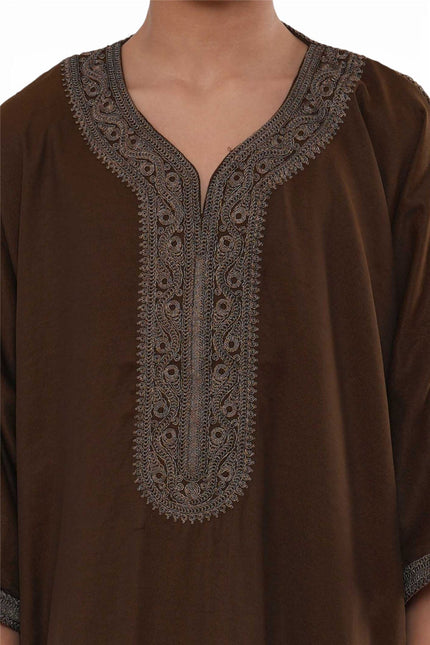 Kids Boys Ramadan Dark Brown Moroccan Thobe Robe Djellaba Gandoura Eid Jubba- K-HM67