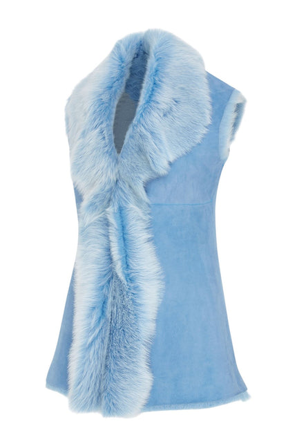 Women's Blue Toscana Sheepskin Long Gilet-Sorocaba