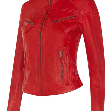 Womens Slim-Fit Leather Biker Jacket-Maldon
