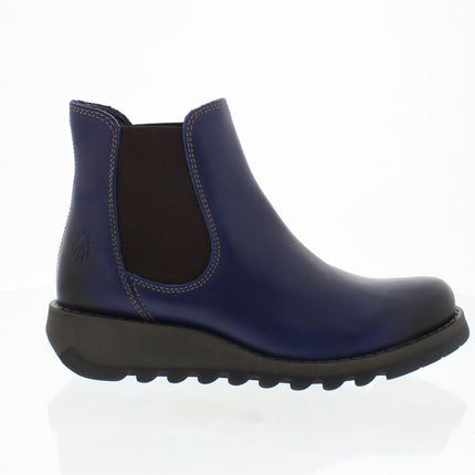 Fly London Womens Blue SALV Chelsea Leather Ankle Casual Wedge Heel Boots