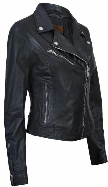Womens Leather Classic Biker Brando Jacket-Baku