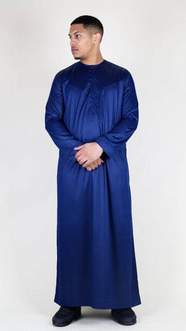 Men's Navy Blue Thobe Robe Satin Emirati Islamic Jubba Eid Regular Fit