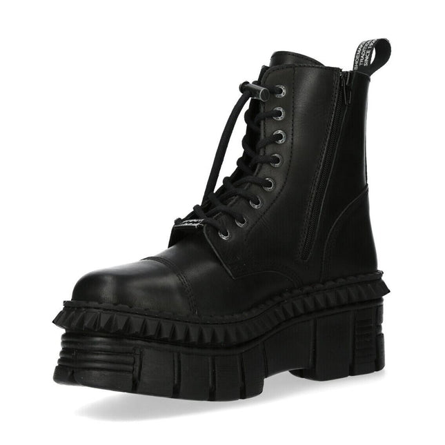 New Rock Black Leather Boots-WALL083CCT-S6