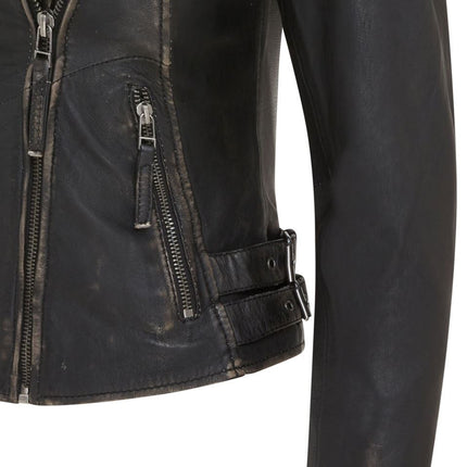 Womens Black Quilted Leather Brando Classic Biker Jacket
