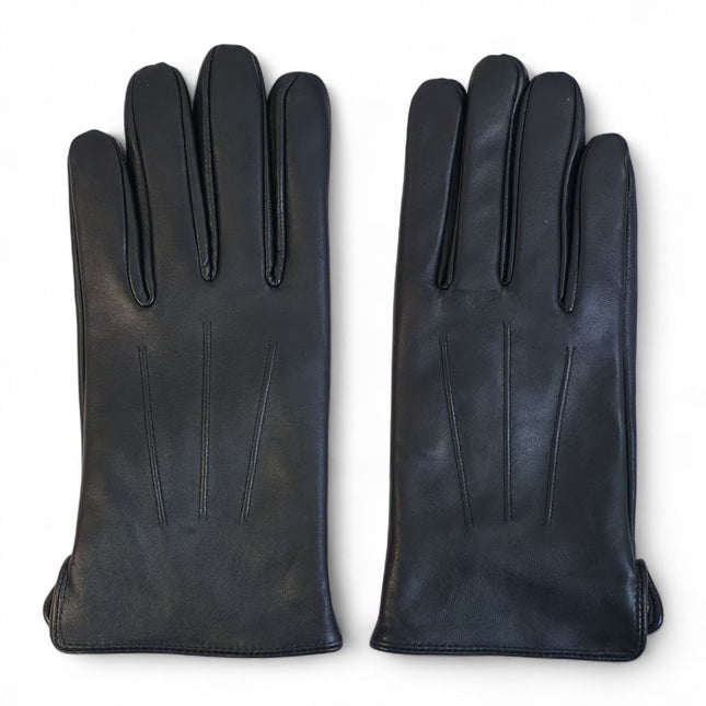 Men’s Black Italian Leather Warm Wool Lining Winter Gloves - M-LGV-305