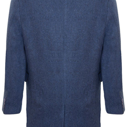Mens 3/4 Long Navy Crombie Overcoat Jacket Herringbone Tweed Coat Peaky Blinder