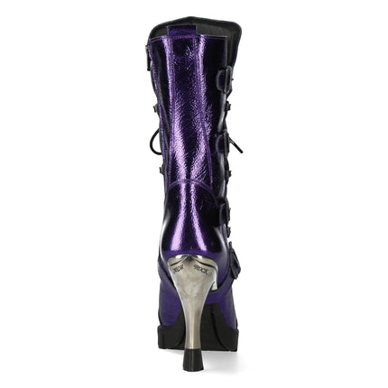 New Rock Women's Purple Leather Gothic High Heeled Boots - M-9373-C16