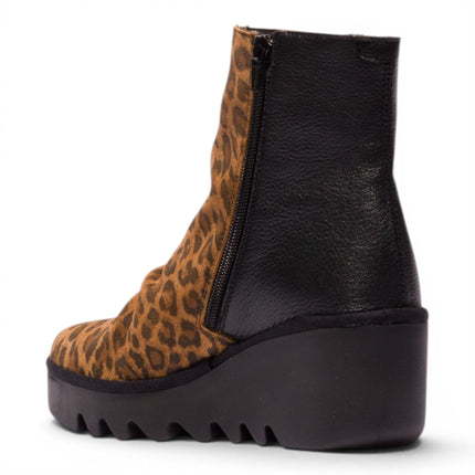 Fly London Women’s Black Tan Suede Leather Wedge Heel Platform Ankle Boots - BAAN538