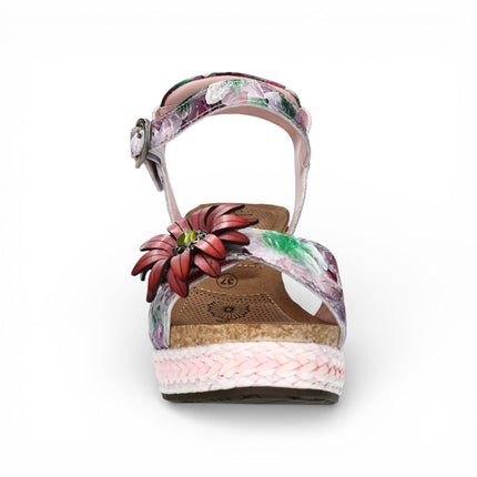 Laura Vita Women's Facyo 75 Lilac Purple Floral Leather Wedge Espadrille Sandals