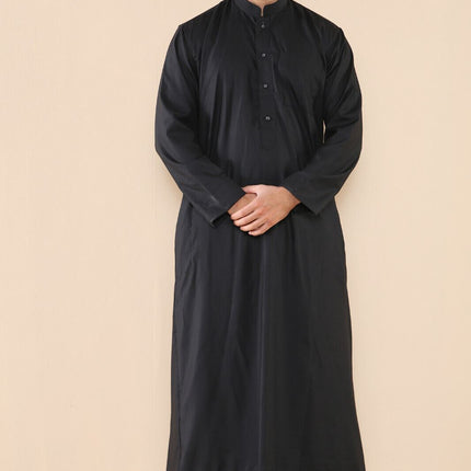 Mens Black Thobe Jubba Saudi Islamic Arabic Eid Cotton Kaftan Jubbah Umrah Robe