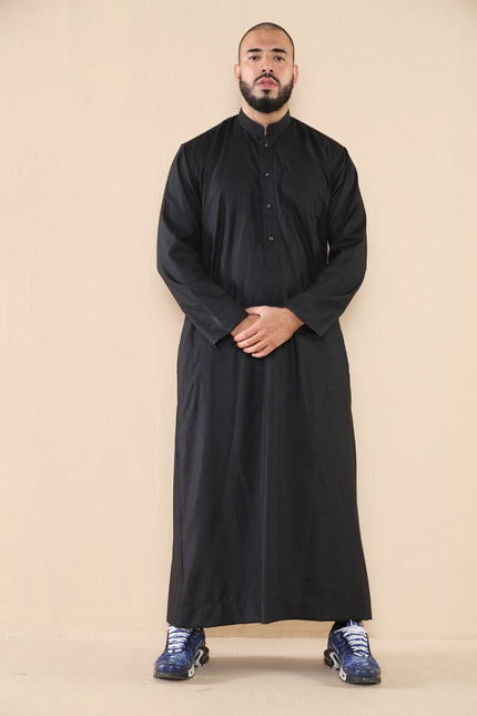 Mens Black Thobe Jubba Saudi Islamic Arabic Eid Cotton Kaftan Jubbah Umrah Robe