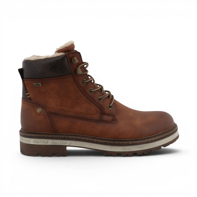 Mustang Men's Cognac Brown Faux Leather Winter Lace-Up Ankle Boots - M0091001