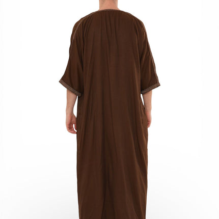 Men's Ramadan Dark Brown Moroccan Thobe Robe Djellaba Gandoura Eid Jubba- HM67