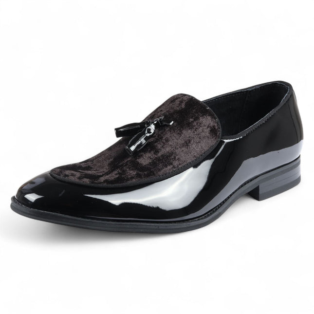 Men's Black Velvet Tassel Loafers Formal Patent Dress Shoes