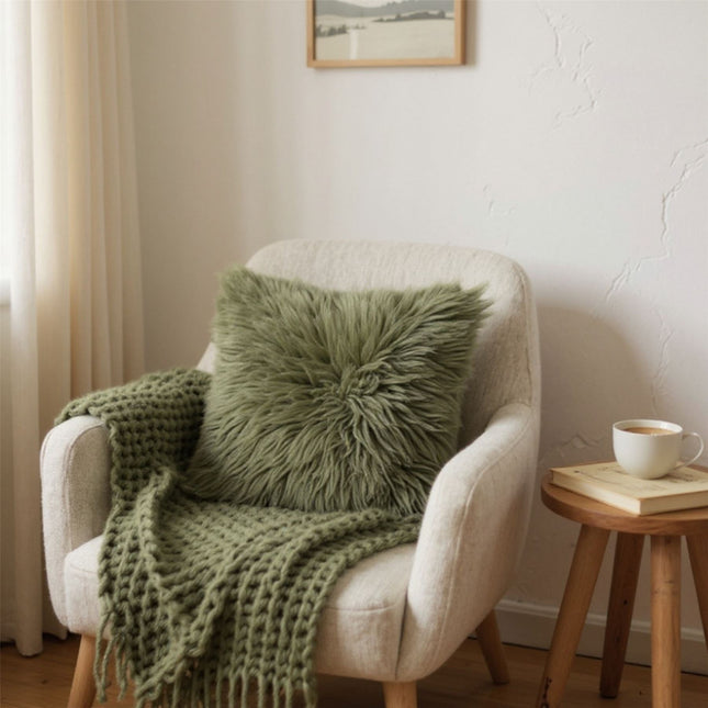 Genuine Sheepskin Thyme Green  40x40cm Real Wool Single Sided Cushion