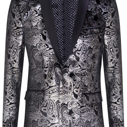 Mens Classic Silver Paisley Black Velvet Tuxedo Dinner Jacket Tailored Blazer