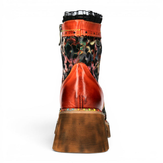 Laura Vita Women's Gothic Floral Orange Leather Combat Boots - Oyao-11