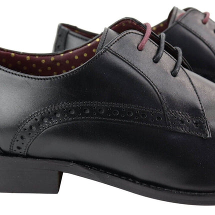 Mens Classic Oxford Brogue Derby Shoes In Black Leather