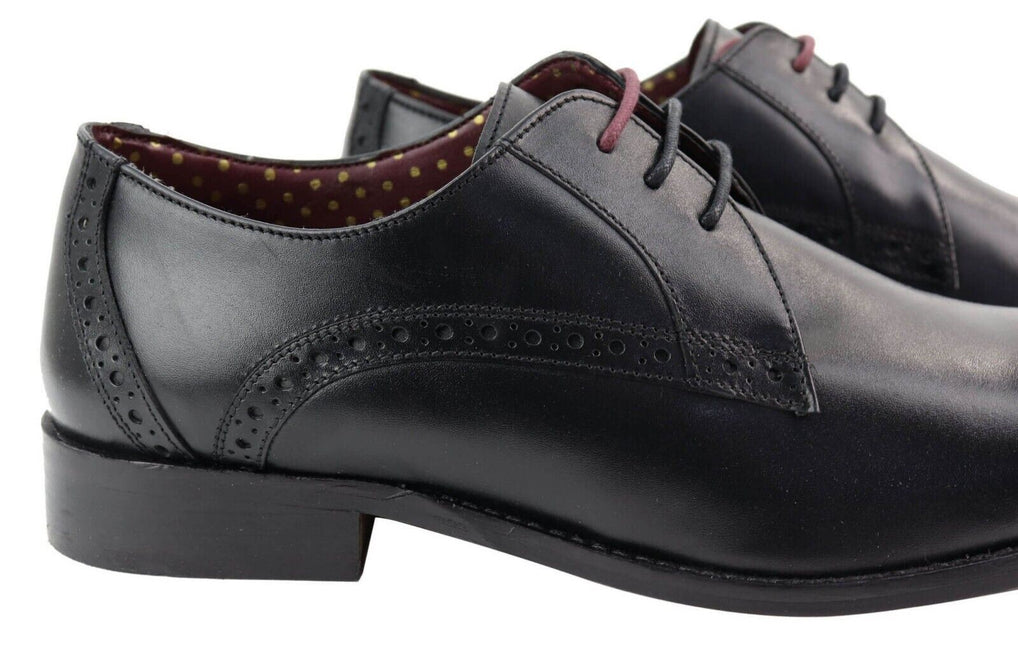 Mens Classic Oxford Brogue Derby Shoes In Black Leather