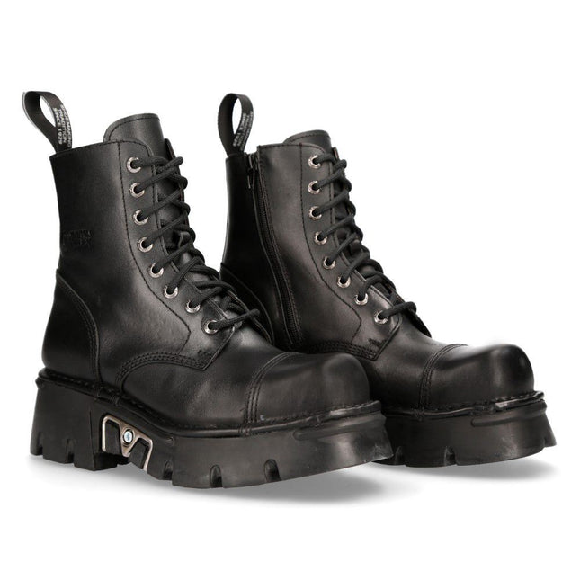 New Rock Black Leather Military Biker Boots - M-NEWMIILI083-S19