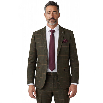 Men's Green Tweed Herringbone Formal Check Blazer - Harris
