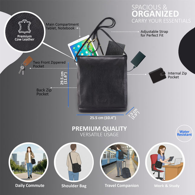 Leather Vintage Black Messenger Shoulder Crossbody Travel Business Bag - Ranger