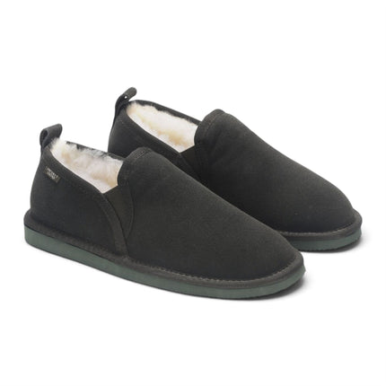 Men's Olive Green Genuine Sheepskin Suede Slipper Winter Moccasins - Cedar