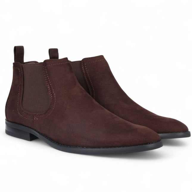 Men's Brown Suede Chelsea Boots Real Leather Lined Slip-On