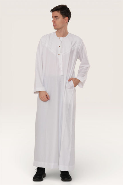 Men's Eid White Moroccan Jubba Robe Djellaba Ramadan Eid Thobe - HM11