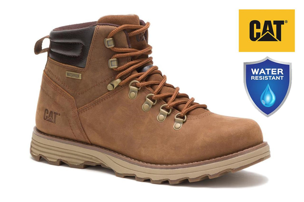 Caterpillar Mens Sire Waterproof Brown Sugar Leather Cat Work Boots