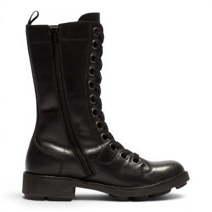 Fly London Women’s Black Leather Lace-Up Combat Ankle Boots- NOLE176