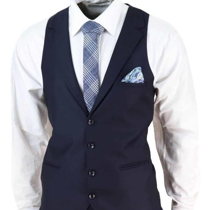 New Mens 3 Piece Suit Plain Navy Classic Tailored Fit Smart Casual 1920s Formal