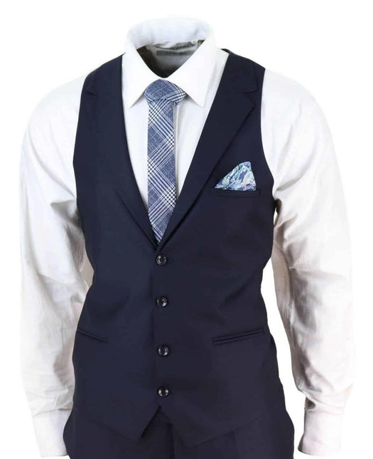 New Mens 3 Piece Suit Plain Navy Classic Tailored Fit Smart Casual 1920s Formal