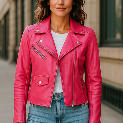 Women's Classic Brando Biker Leather Jacket - Broome