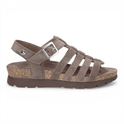 Panama Jack Women's Wedge Stone Grey Suede Leather Sandals - Sasha B6