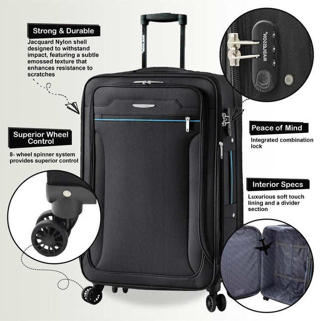 Lightweight Soft Cabin Suitcase 4 Wheel Luggage Travel