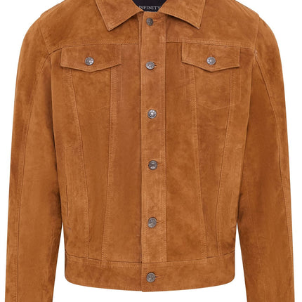 Mens Goat Suede Jeans Jacket Trucker Casual Denim Leather Shirt