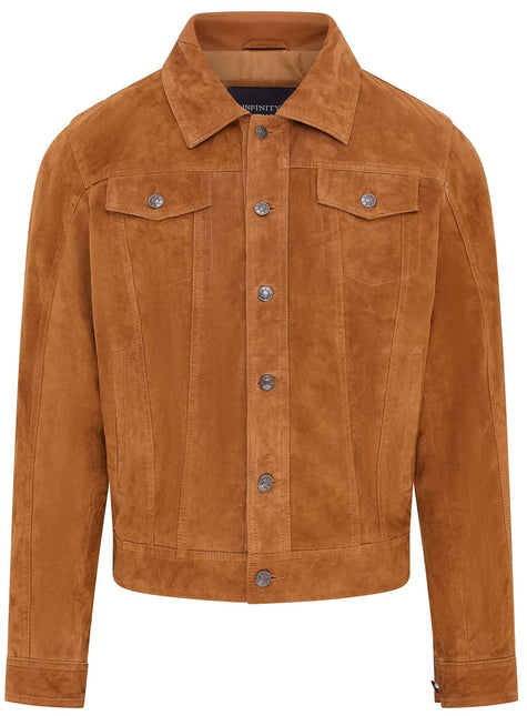 Mens Goat Suede Jeans Jacket Trucker Casual Denim Leather Shirt