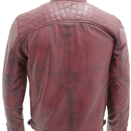 Men's Vintage Leather Quilted Biker Jacket-Monaco