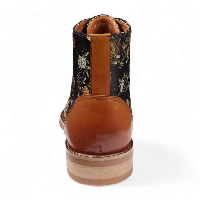 Justin Reess Men's Brown Floral Print Leather Oxford Ankle Boots - Adam
