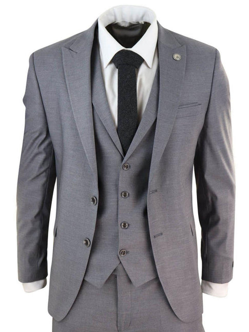 New Mens 3 Piece Suit Plain Grey Classic Tailored Fit Smart Casual 1920s Formal