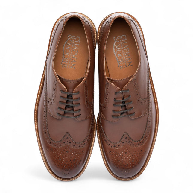 Chapman & Moore Men's Brown Leather Derby Brogue Oxford Dress Shoes